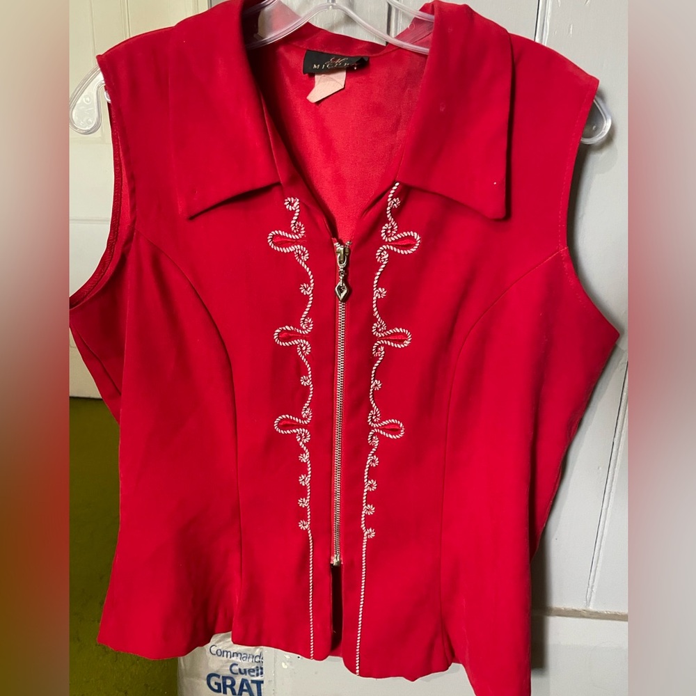 Red vintage Sleeveless Zip-Front western vest